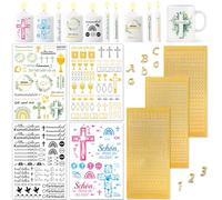 DPKOW Feuille de Tatouage pour Bougie de Communion avec Lettres et Chiffres, Autocollants Décoratifs DIY pour Décoration