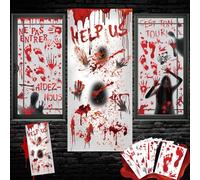 DPKOW Français Horreur Halloween Stickers Fenêtre Autocollants Vitre Halloween Décoration Zombie Sanglante Empreinte Autocollants pour Extérieur Fenêtre Porte Effrayante Déco Pied Main Empreinte Sang