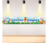 DPKOW Français Joyeuses Pâques Bannière pour Pâques Décoration, Joyeuses Pâques Bannière en Tissu pour France Pâques Intérieur Extérieur Décoration Bannière Jardin Table Mur de Pâques, 270 * 40cm