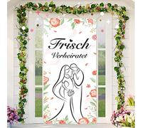 DPKOW Frisch Verheiratet Banner, Stoff Mr&Mrs Hochzeits Banner für Tür dekoration, 185 * 90cm