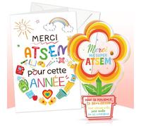 DPKOW Idee Cadeau Atsem Maternelle, Plaque Acrylique Cadeau Atsem d'École Fin d'Année, Cadeau Merci Atsem pour Cette Année Carte, Merci Ma Super Atsem Acrylique Décoration Fleur