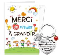 DPKOW Idee Cadeau Fin d'Année Scolaire, Remerciement Carte avec Enveloppe Porte Merci Cadeau pour École Maternelle Crèche Maitresse ATSEM Maître AESH, Grand Coeur, Aider Petits Esprits