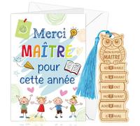 DPKOW Idee Cadeau Maître d'École Fin d'Année, Marque Page Maitre Merci Carte pour Maître Remerciement Cadeau Instituteur Professeur École Maternelle, Super Maitre Merci pour Cette Annee