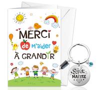 DPKOW Idee Cadeau Maitre d'École Fin d'Année, Porte-Clés Super Maître avec Enveloppe, Remerciement Fin Année Scolaire Maternelle Instituteur Merci de m'Aider à Grandir