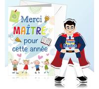 DPKOW Idee Cadeau Maître École Fin d'Année, Plaque Acrylique Cadeau Merci Maître Carte avec Enveloppe pour Maternelle Remerciement Cadeaux Instituteur Professeur, Super Maitre Merci pour Cette Année