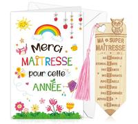 DPKOW Idee Cadeau Maitresse d'École Fin d'Année, Marque Page Maitresse Merci Carte pour Maîtresse Remerciement Cadeau Institutrice Professeur Maternelle, Super Maîtresse Merci pour Cette Annee