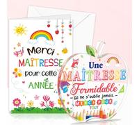 DPKOW Idee Cadeau Maitresse École Fin d'Année, Plaque Acrylique Cadeau Merci Maîtresse Carte avec Enveloppe pour Maternelle Remerciement Cadeau Institutrice Enseignante, Merci pour Cette Année