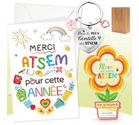 DPKOW Idée Cadeau Maternelle ATSEM Merci Carte avec Enveloppe Porte TSEM Plaque Acrylique Cadeau ATSEM d'École Fin d'Année Goodies Décoration, Merci pour Cette Année Gadget
