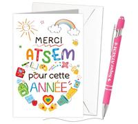 DPKOW Idee Cadeau Merci ATSEM École Fin d'Année, Merci Carte avec Enveloppe Stylo Super ATSEM Cadeau Maternelle Remerciement, Cadeaux Merci pour Cette Année