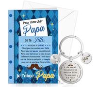 DPKOW Idee Cadeau Papa de Fille Fête des Pères Cadeau Carte avec Enveloppe Porte-Clé Papa Noël Anniversaire Cadeaux de Ta Fille, Tu es mon Héros