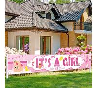 DPKOW It's a Girl Bannière pour Douche de Bébé Décoration de Fille, Rose Bannière en Tissu pour Baby Shower Décoration de Extérieure Intérieur, Douche de Bébé Table Murale Chambre Décoration