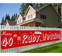 DPKOW Joyeux 40e Anniversaire De Mariage Ru annière En Tissu Pour Décoration De Table, Jardin Ou Murale, 270x35cm