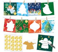 DPKOW Kit Cartes à Gratter Calendrier de l'Avent 2025, Bricolage Calendrier de l Avent Cartes pour Couple Famille Amis, Noël Calendrier Carte à Gratter Surprise avec Autocollants Clips Corde