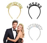 DPKOW Lot de 3 Serre-Têtes Nouvel An 2026 Bandes de Cheveux Scintillants, Bandeaux Bonne Année Serre-Têtes Or noir Argent, Décoration Nouvel An 2026 Accessoires Photobooth Fête Jour de l'An