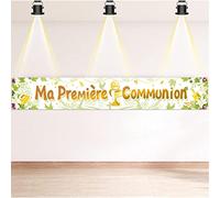 DPKOW Ma Première Communion Bannière pour Enfants Fille Garçon Sainte Communion Décoration, Bannière en Tissu pour Première Communion Décoration Intérieur Extérieur Communion, 260 * 40cm