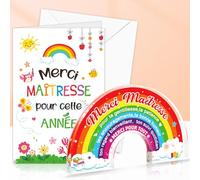 DPKOW Original Cadeau Maitresse École Fin Année, Plaque Acrylique Cadeau Merci Maîtresse Carte pour Fin Année Scolaire Cadeau Remerciement Institutrice Maternelle, Merci pour Tout, Arc-en-Ciel