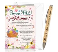 DPKOW Original Cadeau Mamie Stylo Carte avec Enveloppe Fête des Grand-Mère Cadeau, Bonne Fête Mamie Carte de Vœux, Stylo Bille Mamie Je t'Aime Encre Noire, avec Sacs
