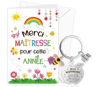 DPKOW Original Cadeau Merci Maîtresse d'École Fin d'Année, Merci Maîtresse Carte avec Enveloppe Porte-Clés Maitresse Maternelle Cadeau Remerciement Institutrice, Merci pour Cette Annee