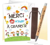 DPKOW Original Merci Cadeau Fin Année Scolaire, Merci Carte avec Enveloppe Stylo Remerciement Cadeau pour École Maternelle ATSEM Enseignant AESH Crèche Nounou Cadeau Merci de m'Aider à Grandir