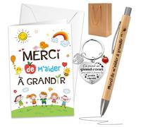 DPKOW Original Merci Cadeau Fin d'Année Scolaire, Merci Carte avec Enveloppe Stylo Porte-Clé pour Maîtresse Maitre Cadeau ATSEM AESH Crèche Maternelle Nounou Cadeau Merci de m'Aider à Grandir