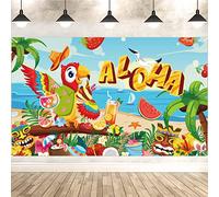 DPKOW Perroquet Aloha Bannière pour Hawaïenne Tropicale Décoration, Bannière de Toile de Fond pour Été Plage Piscine Fête décoration, Hawaï Tiki Luau Fête Décoration, 185 * 110cm