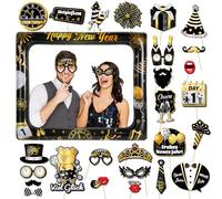 DPKOW Porte-Bonheur 2025 Nouvel an Cadre d'accessoires Photo 29 pcs, Photo Booth Props Porte-Bonheur Nouvel an 2025 Cadre Photo Gonflable pour 2025 Nouvel an Accessoires photobox Cadeaux d'invités