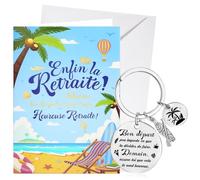 DPKOW Porte-Clés Carte Départ Retraite avec Enveloppe, Carte de Vœux Heureuse Retraite Cadeau Porte-Clé pour Femme Homme Collegue, en Or Brillant, ENFIN LA RETRAITE