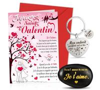 DPKOW Saint-Valentin Cadeau pour Femme et Homme - Sculptée Naturelle Galet Je t'aime Porte-Clés avec Carte - Idée pour Couple Amoureux, Noël, Anniversaire, Copine