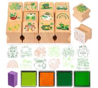 DPKOW Tampons Saint-Patrick Enfants Artisanat, 16 Tampons en Bois pour DIY Cartes Scrapbooking Saint Patrick Chinois Cadeaux Activité Manuelle Gadget Trèfle