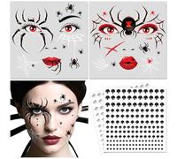 DPKOW Tatouage Araignée pour Visage avec Strass Visage, Araignée Ephemere Tatouage Halloween Accessoires de Deguisement d'Halloween Maquillage pour Homme Femme Enfant Faux Tatouages