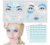 DPKOW Tatouage visage Reine des Glaces Tatouages temporaires GLACE Princesse Tatouage visage Pierres scintillantes Maquillage Carnaval Costume Accessoires Fête Thème Fête Flocon de neige Tatouages