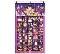DPKOW Tissu Calendrier Ramadan à Remplir Soit Meme, Vide Bricolage Calendrier de l'Avent Ramadan avec Poches pour Decoration Ramadan Calendrier Cadeau, Or Violet