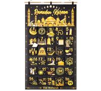 DPKOW Tissu Calendrier Ramadan à Remplir Soit Meme, Vide Calendrier Ramadan 2025, DIY Calendrier de l'Avent Ramadan avec Poches pour Decoration Ramadan Calendrier Cadeau a Faire, Or Noir