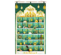 DPKOW Tissu Calendrier Ramadan à Remplir Soit Meme, Vide DIY Calendrier de l'Avent Ramadan avec Poches pour Decoration Ramadan Calendrier Cadeau 30 Jours, Reutilisable, Or Vert