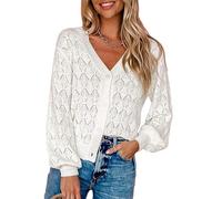 DPLBAZHC Cardigan Femme Grande Taille Cardigan À Fleurs Ajourées pour Femme Cardigan Blanc Au Crochet Élégant Court Ajouré Léger Boutonné en Tricot Au Crochet Hauts Blancs L