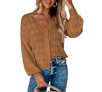 DPLBAZHC Cardigan Femme Hiver Cardigan À Fleurs Ajourées pour Femme Cardigan Blanc Au Crochet Élégant Court Ajouré Léger Boutonné en Tricot Au Crochet Hauts Marron XL