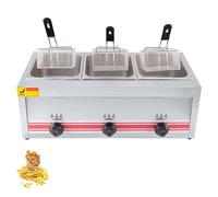 DPLXFPP Friteuse À Gaz Commerciale Professionnelle, Friteuse en Acier Inoxydable avec Paniers À Friteuse, Friteuse À Gaz 10l/20l/30l, Puissance Feu Réglable, Grande Capacité,Triplecylinder10L+10L+10L