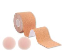 Dpm Tapes Boobs & Body Tapes - Soutien-Gorge adhésif pour remontée de la Poitrine, Doux sur la Peau, Push-up Respirant, Teinte Claire - 50 mm x 5 m, 2 Cache-tétons Inclus