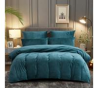 DPNJING Parure de lit Hiver 200x200 Flanelle Toucher Cashmere Housse de Couette Polaire Bleu Pétrole Couleur Unie Linge de Lit Adulte 2 Personnes avec 2 Taies d'oreiller 65x65cm avec Fermeture Éclair