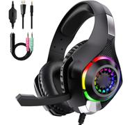 Dpofirs Casque Audio Filaire pour PC Mobile, Casque Gaming Circum Auriculaire, Arceau Réglable et éclairage RGB for Jeu et Communication (Black)