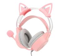 Dpofirs Casque de Jeu RGB Cat Ear, Bandeau Réglable, Casque Filaire avec Micro, Pilote 50 Mm pour des Batailles Intenses, Roseate