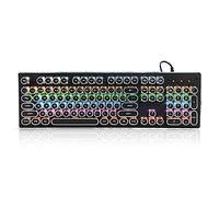 Dpofirs Clavier d'ordinateur mécanique Universel HJK920, Clavier mécanique rétro Punk Classique Filaire de Jeu, Clavier Ergonomique avec rétro-éclairage Mixte, 104 Touches Rondes(Noir)