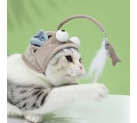 Dpofirs Coiffure de Pêche pour Chat, Jouet en Forme d'animal Mignon, Teaser Interactif pour Chaton pour Une Récréation Amusante avec Pendentif Remplaçable (Poisson Gris à Gros Yeux)