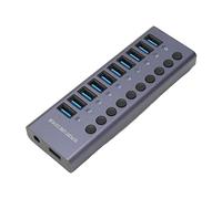 Dpofirs Hub USB alimenté 10 Ports 60 W, Hub USB 3.0 avec Interrupteurs d'alimentation Individuels, Coque en Alliage D'aluminium LED Station d'accueil USB 3.0 60 W 12 V 5 A (Prise UE