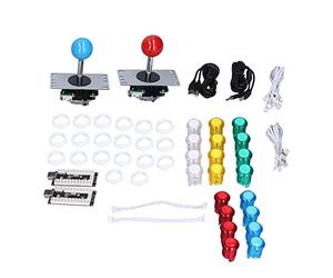 Dpofirs Kit de Bricolage D' LED 2 Joueurs pour Jeu PC USB DIY Comprenant 2 Manettes de Jeu, 20 Boutons D' à LED, 20 Bagues de Fixation de Boutons, 2 Cartes D'encodeur, 2 Capuchons de Manette