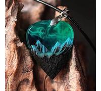 Dpofirs Pendentif Cœur Vert Montagnes en Résine pour la Fête des Mères, Pendentifs Cœur en Résine de Bois, Coton Mûr pour un Achat Idéal, Collier en Corde de Coton ciré Noir pour Elle