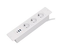 Dpofirs Prise de Table Encastrée, Matériel PC, 3 Prises, 2xUSB A, 1xUSB C, Ports PD20W, Multiprise pour Projets de Lit, Tables D'appoint, Cordon de 1.5M (White)