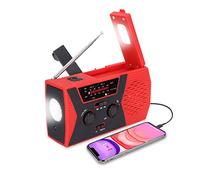 Dpofirs Radio Météo AM/FM/SW, Radio à Manivelle NOAA Portable USB Rechargeable Radio d'urgence SOS Alarme et Lampe de Lecture pour Camping, Survie, Voyage, Urgence(Rouge)