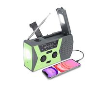 Dpofirs Radio Météo AM/FM/SW, Radio à Manivelle NOAA Portable USB Rechargeable Radio d'urgence SOS Alarme et Lampe de Lecture pour Camping, Survie, Voyage, Urgence(Vert)
