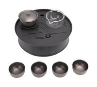 Dpofirs Service à thé d'extérieur en Titane Pur, Ensemble de Préparation de thé Kung Fu Chinois de Camping Portable avec Plateau de Drainage de 3 L, Gaiwan de 200 Ml, Pichet de 180 Ml et 4 Tasses